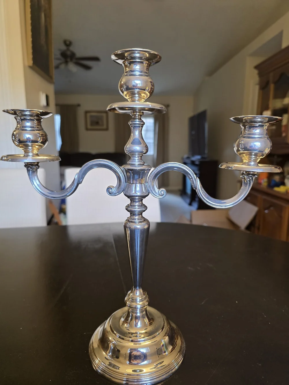 Source Unknown Silver Three-Arm Candelabra Pair